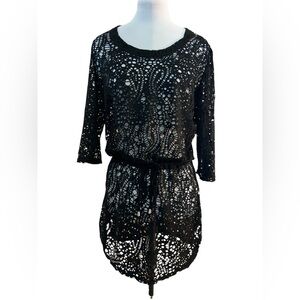 Amiani Women’s Black Open Weave Resort Swim Cover Up, Sz S